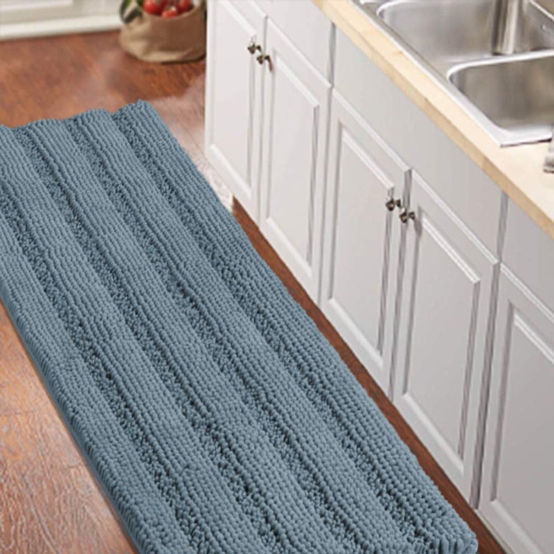 Turquoize Turquoize Large Size 59inch by 20inch Luxurious Shaggy Chenille Bath Mat Non-Slip Soft Polyimide and Polyester Runners for Bathroom Water Absorbent Machine-Washable Shag Bath Mat,Stone Blue - Image 1